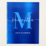Agenda Monograma de Assinatura Real Azul Metálico<br><div class="desc">Crie seu próprio nome personalizado feminino e planejador monograma ou livro de marcação para ela. O gráfico de arte digital de folha metálica azul real será impressão como uma foto. O monograma contemporâneo azul-claro e branco com design de caligrafia elegante com estilo de assinatura pode ser personalizado.</div>