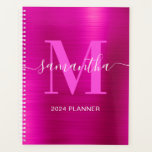 Agenda Monograma de assinatura rosa quente metálico<br><div class="desc">Crie seu próprio planejador ou livro de compromissos personalizado com nome e monograma feminino.
O gráfico de arte digital de folha metálica falsa fúcsia irá imprimir como uma foto.
Monograma contemporâneo rosa brilhante e branco com design de caligrafia elegante e sofisticado pode ser personalizado.</div>