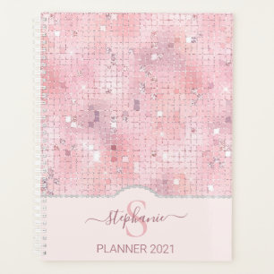 Agenda Monograma de Bola de Disco Cor-de-Rosa Esmagada