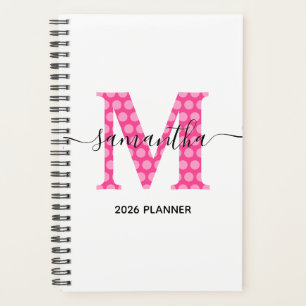 Agenda Monograma de Bolinhas Rosa Girassol