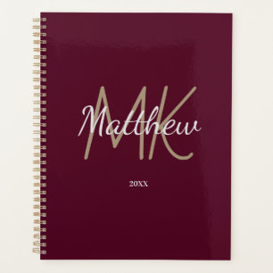 Agenda Monograma de Borgonha Personalizado Nome Inicial M