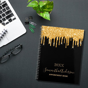 Agenda Monograma de brilho dourado preto