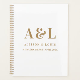 Agenda Monograma de Casamento Branco Minimalista Dourado