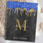 Agenda Monograma de Coleta Dourada Azul Preto<br><div class="desc">Planejador de calendário monograma personalizado. Mantenha todos os seus compromissos e agendamento à mão com o nosso moderno e elegante azul preto e dourado pingos de brilho no planejador de couro preto com monograma personalizado inicial e nome. Esse planejador exclusivo é perfeito para planejamento de escritório, agenda escolar, compromissos familiares...</div>