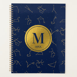 Agenda Monograma de Constelações Zodiacas Azuis Douradas 