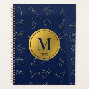 Agenda Monograma de Constelações Zodiacas Azuis Douradas
