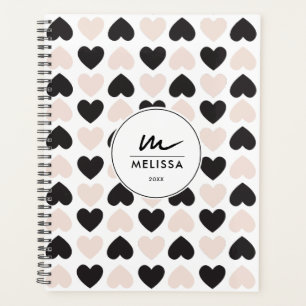 Agenda Monograma de Corações de Amor Preto Cor-de-Rosa Es