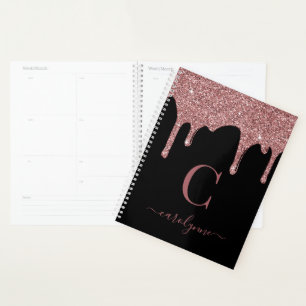 Agenda Monograma de Dissipadores com Glitter Dourado Rosa