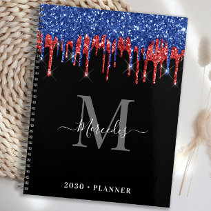 Agenda Monograma de Drives Vermelhos Azuis Azuis Elegante