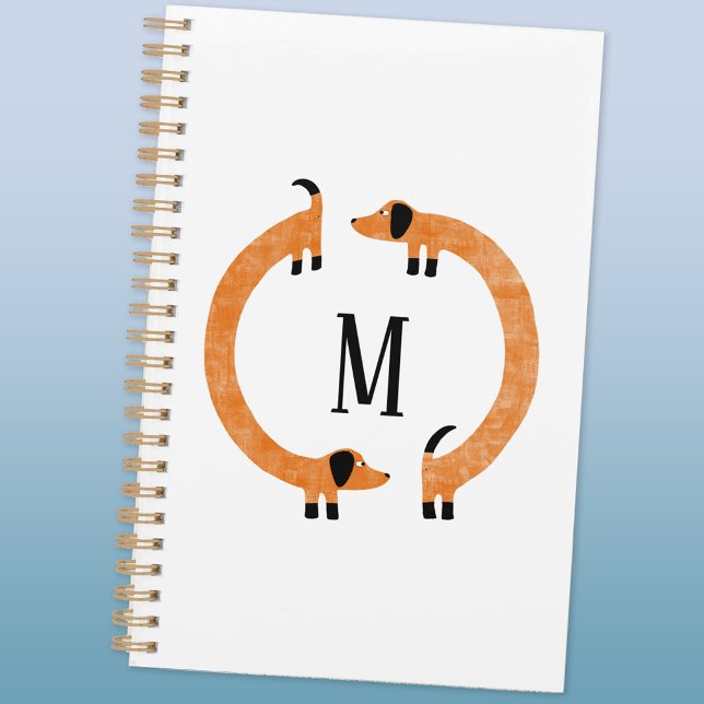 Agenda Monograma de Enchimento de Enchimento Engraçado (Dachshund Wiener Sausage Dog fun monogram personalized planner)