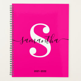 Agenda Monograma de Estilo Moderno Magenta Preto e Branco