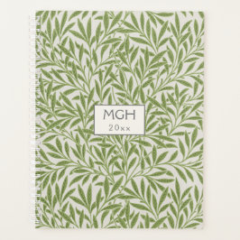 Agenda Monograma de Folhas de Salgueiro Verde Vintage