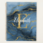 Agenda Monograma de Geodo Azul marinho<br><div class="desc">Um padrão de geode azul e dourado de marinho bonito decora este planejador. Personalize com seu monograma. Projetado para você pelo Blackberry Boulevard.</div>