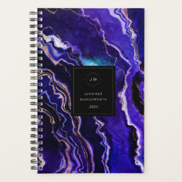 Agenda Monograma de Geodo de Aquarela Rosa Roxo Agate Dou