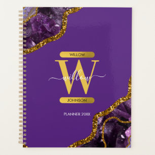 Agenda Monograma de Glitter de Geodo Agato Puro e Dourado