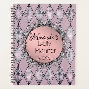 Agenda Monograma de Harlequin com rosca rosa