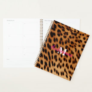 Agenda Monograma de impressão de animais leopardo