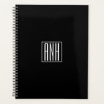 Agenda Monograma de Iniciais | Branco A Preto<br><div class="desc">Clássico,  mínimo e moderno.</div>