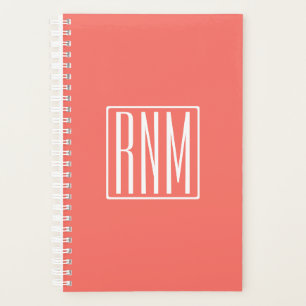 Agenda Monograma de iniciais Branco no Coral