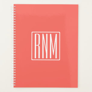Agenda Monograma de iniciais Branco no Coral