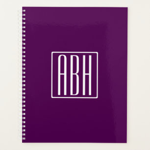 Agenda Monograma de iniciais Branco no Roxo Fundo