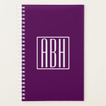 Agenda Monograma de Iniciais | Branco Sobre Roxo Profundo<br><div class="desc">Upbeat & moderno.</div>