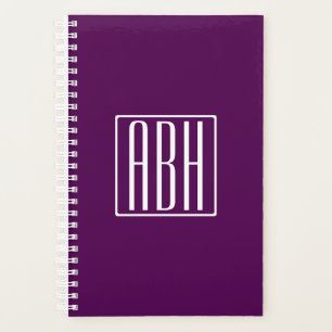 Agenda Monograma de Iniciais Branco Sobre Roxo Profundo