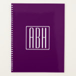 Agenda Monograma de Iniciais | Branco Sobre Roxo Profundo<br><div class="desc">Upbeat & moderno.</div>