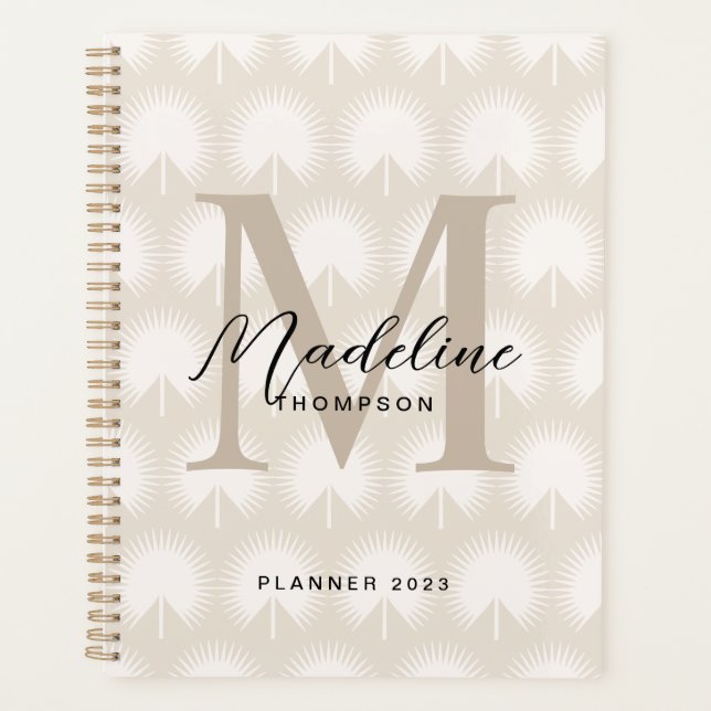 Agenda Monograma de Leaf Script de Chic Beige Anahaw Mini (Frente)