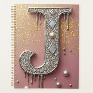 Agenda Monograma de Letra J em Diamante de Luxo com Pingo