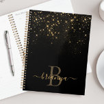 Agenda Monograma de Luxo Elegante Elegante com brilho Dou<br><div class="desc">Crie seu próprio planejador de brilho de diamante preto e ouro personalizado com seu monograma e nome personalizados.</div>