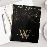 Agenda Monograma de Luxo Elegante Elegante com brilho Dou<br><div class="desc">Crie seu próprio planejador de brilho de diamante preto e ouro personalizado com seu monograma e nome personalizados.</div>