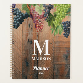 Agenda Monograma de Madeira e Uvas de Vinha Rústica