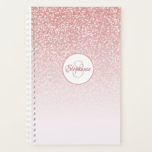 Agenda Monograma de Mão Rosa Cinzenta com Brilho Dourado