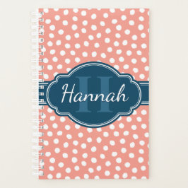 Agenda Monograma de Marinho de Padrão Branco Cor-de-Rosa