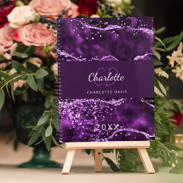 Agenda Monograma de mármore rosa com agitação púrpura 202