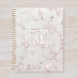 Agenda Monograma de mármore rosa Dourado<br><div class="desc">Notebook planejado personalizado com rosa de ouro na moda moderno e mármore cor-de-rosa com monograma personalizado.</div>