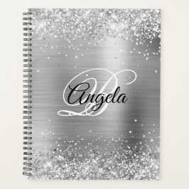 Agenda Monograma de Metal Brilhante Prateado Falso