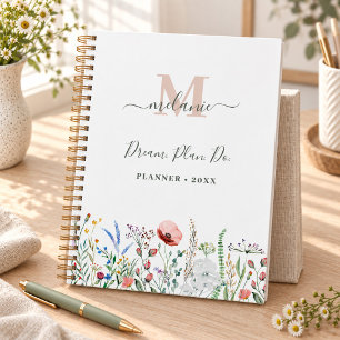 Agenda Monograma de Nome Personalizado Boho Wildflowers