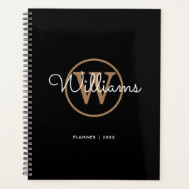 Agenda Monograma de Nome Preto Ouro Simples e Elegante 20