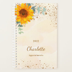 Agenda Monograma de ouro glitter de eucalipto de girassol