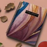 Agenda Monograma de ouro rosa azul-terracotta moderno<br><div class="desc">Um pincel esparso de tinta abstrato esparsa em tons de ouro,  terracota,  rosa,  azul-pavão,  esticado e ouro-rosa,  elegante,  de moda,  com nome personalizado planejador anual. Personalize com duas linhas de texto personalizado.</div>