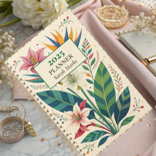 Agenda Monograma de Padrão Botânico Tropical Negrito