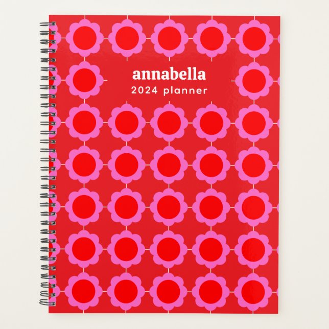 Agenda Monograma de Padrão Floral Moderno do meio século (Frente)