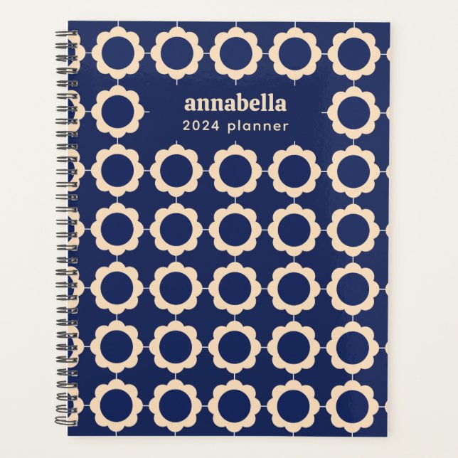 Agenda Monograma de Padrão Floral Moderno do meio século (Frente)