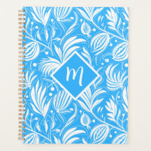 Monograma de Padrão Floral Tropical Azul