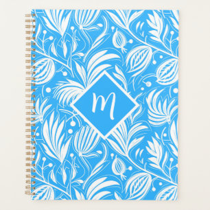 Agenda Monograma de Padrão Floral Tropical Azul