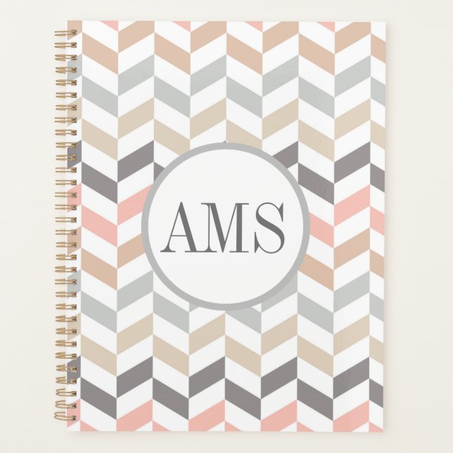 Agenda Monograma de Pastel Herringbone (Frente)