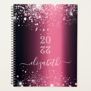 Agenda Monograma de poeira cor-de-rosa brilhante 2022