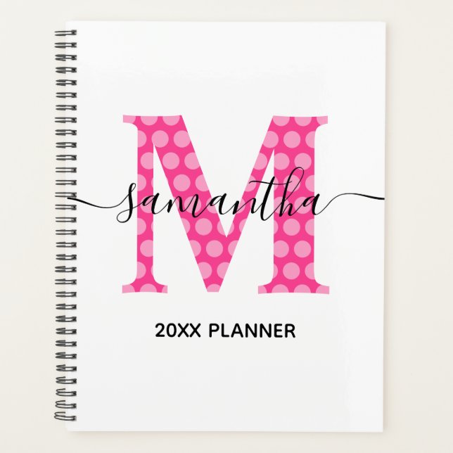 Agenda Monograma de Pontos Pink Feminino (Frente)